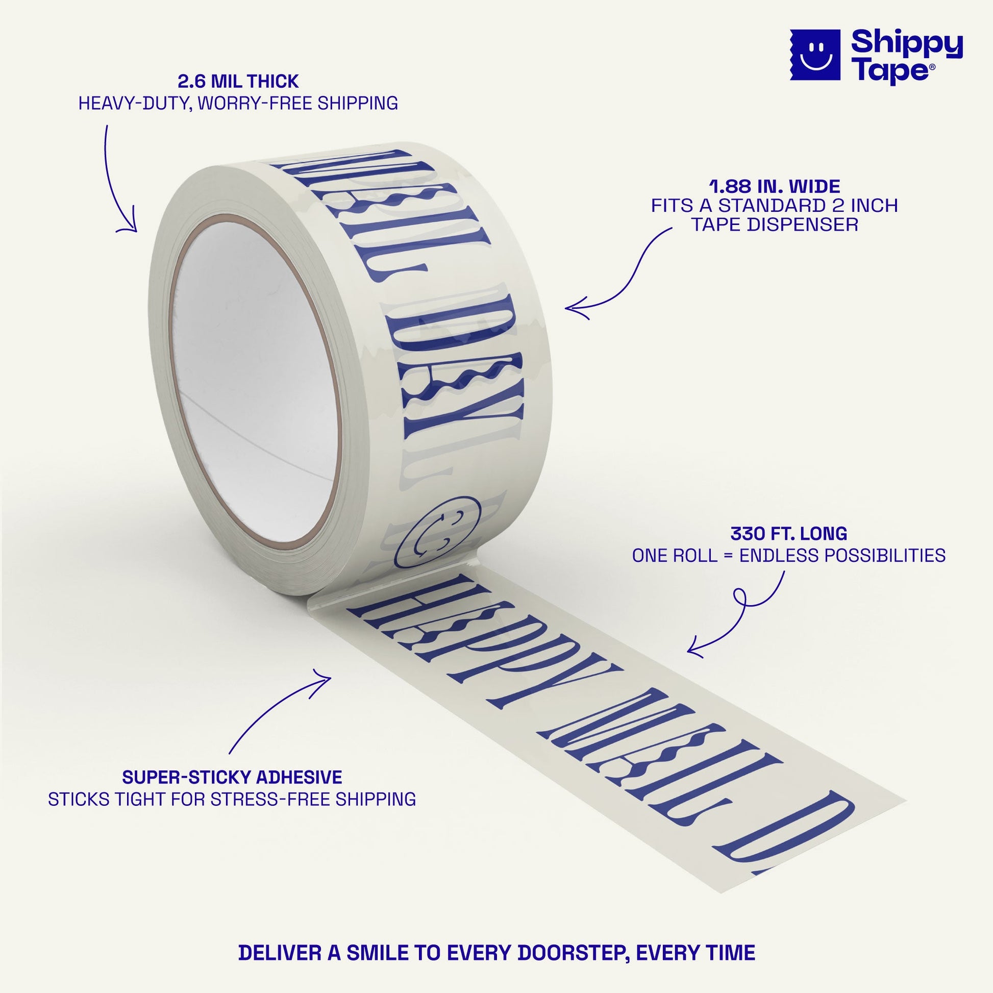 Happy Mail Day Shipping Tape - Cream/Blue - Shippy Tape