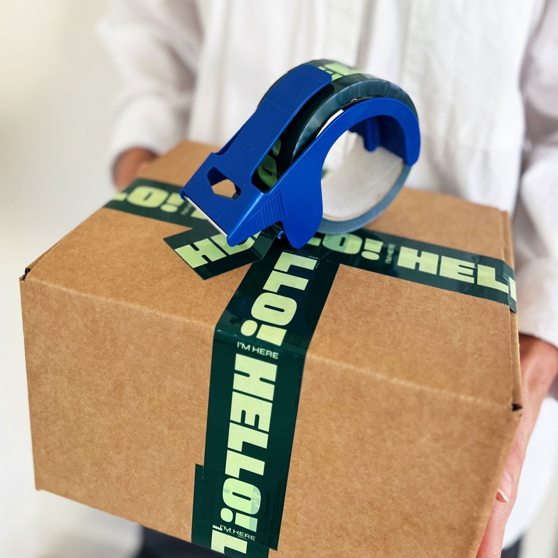 Hello! I'm Here Shipping Tape - Dark Green (2 Rolls + Dispenser) - Shippy Tape