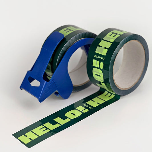 Hello! I'm Here Shipping Tape - Dark Green (2 Rolls + Dispenser) - Shippy Tape