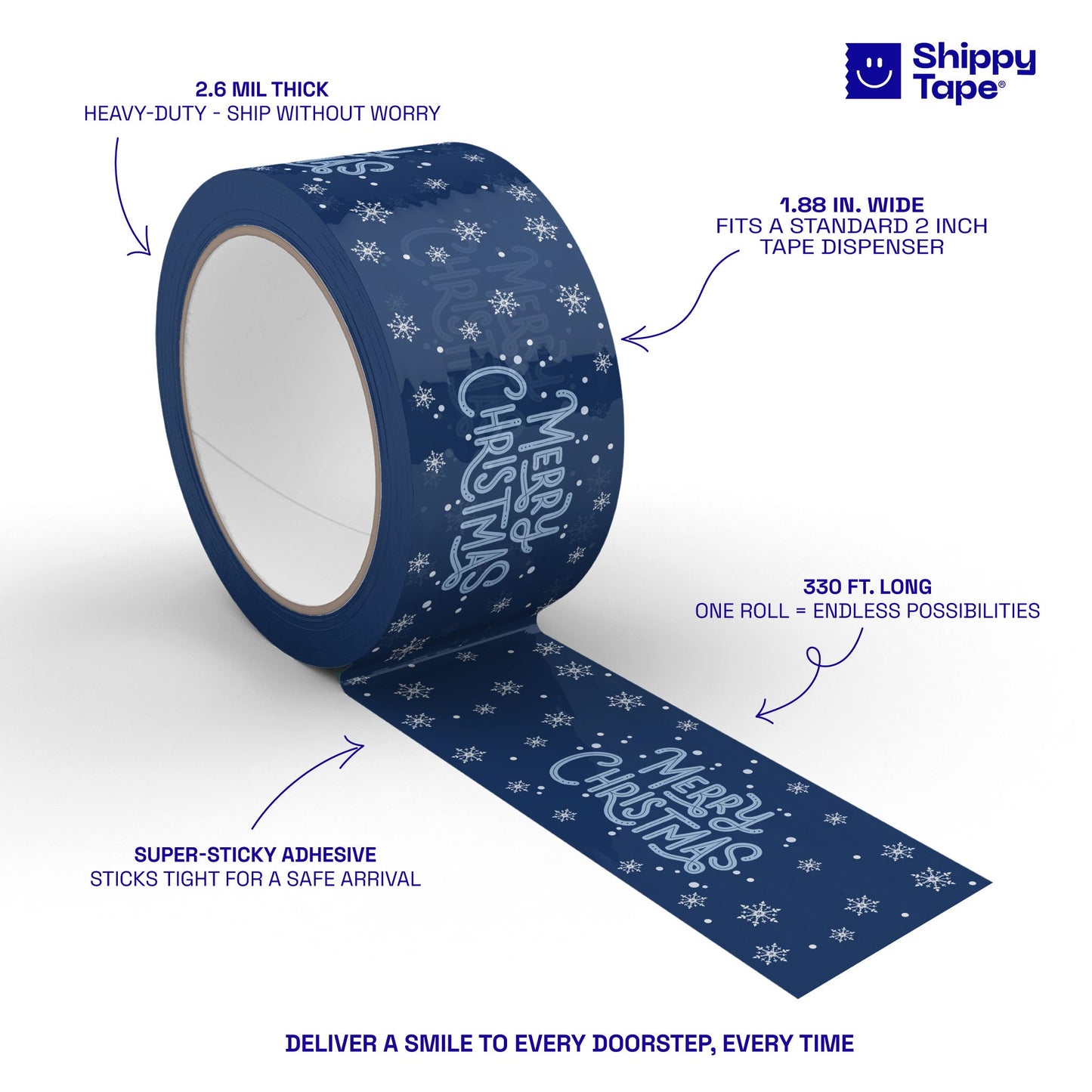 Merry Christmas Shipping Tape - Navy Snow - Shippy Tape
