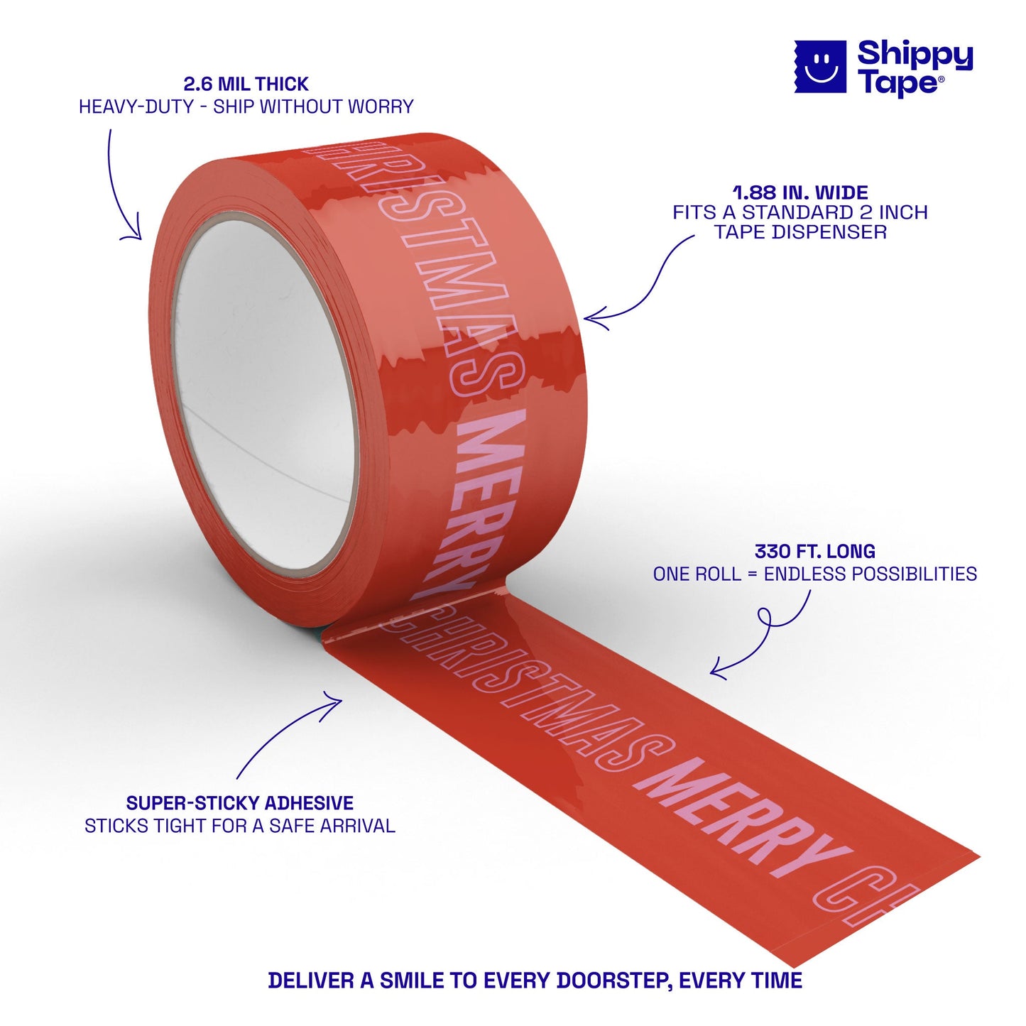 Merry Christmas Shipping Tape - Red/Pink - Shippy Tape