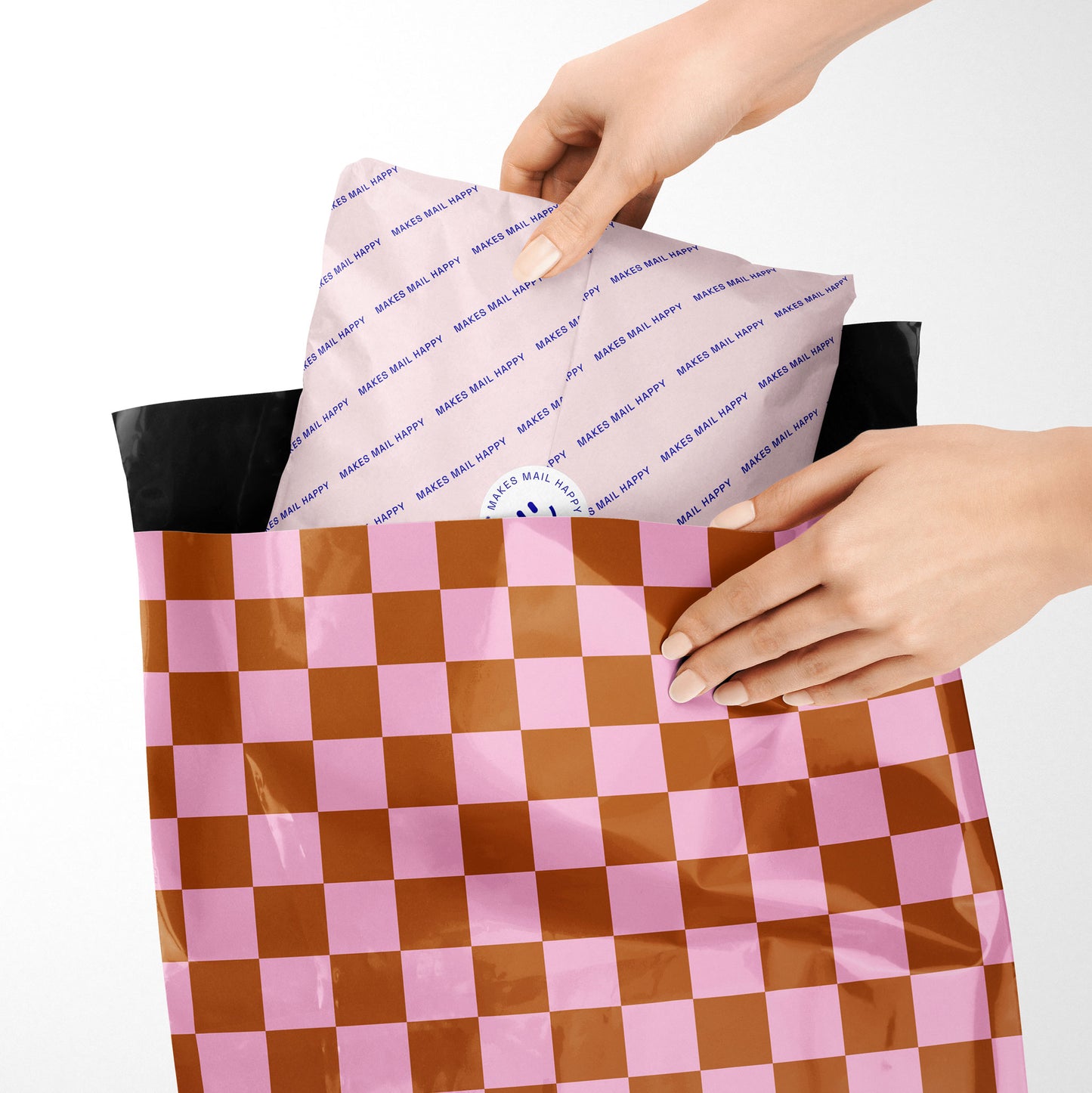 Poly Mailer Self-Sealing Shipping Envelopes – Checkerboard Pink & Rust (Pack of 100)