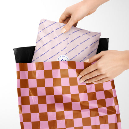 Poly Mailer Self-Sealing Shipping Envelopes – Checkerboard Pink & Rust (Pack of 100)