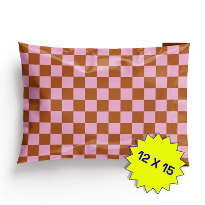 Poly Mailer Self-Sealing Shipping Envelopes – Checkerboard Pink & Rust (Pack of 100)