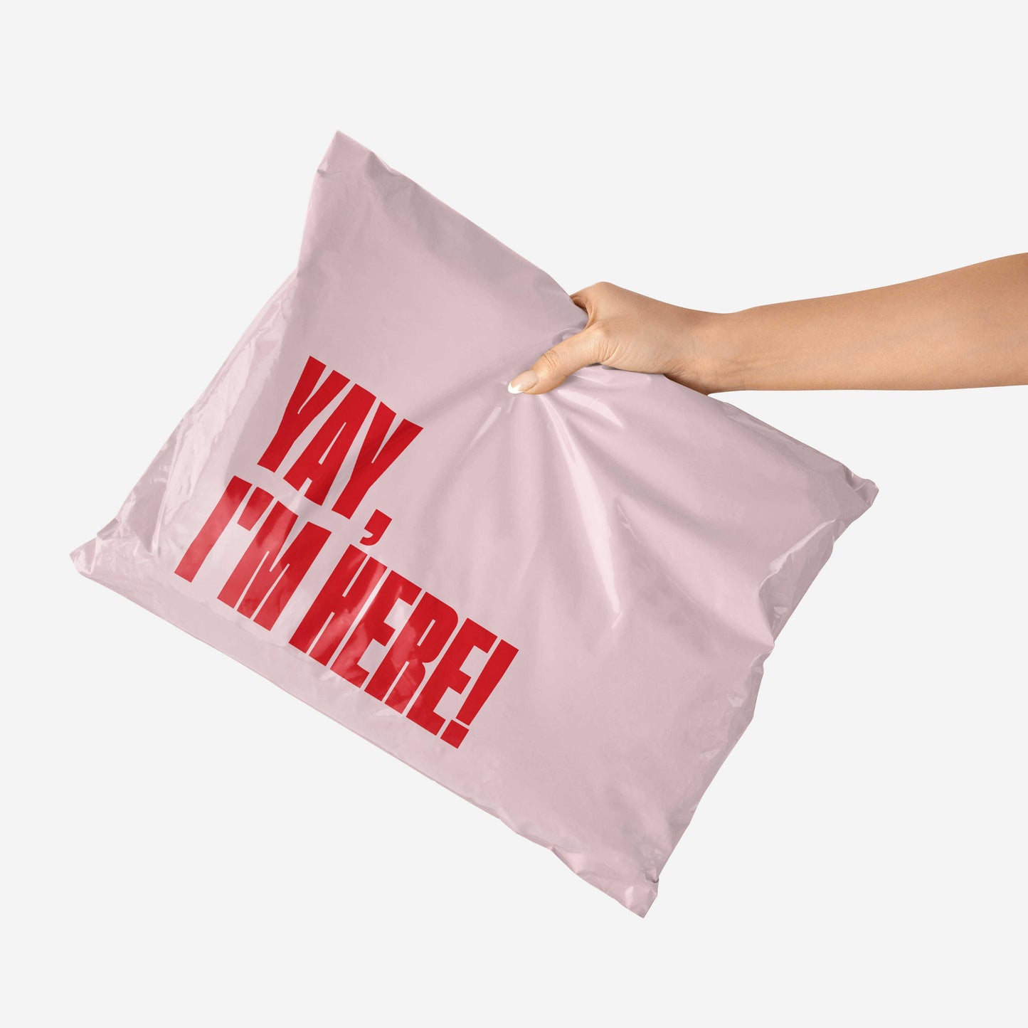 Poly Mailer Self-Sealing Shipping Envelopes – Yay, I'm Here! Pink/Red (Pack of 100)