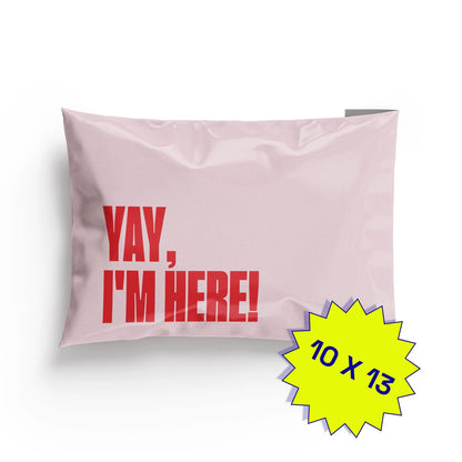 Poly Mailer Self-Sealing Shipping Envelopes – Yay, I'm Here! Pink/Red (Pack of 100)