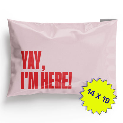 Poly Mailer Self-Sealing Shipping Envelopes – Yay, I'm Here! Pink/Red (Pack of 100)