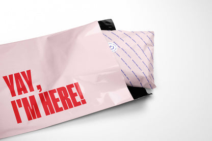 Poly Mailer Self-Sealing Shipping Envelopes – Yay, I'm Here! Pink/Red (Pack of 100)