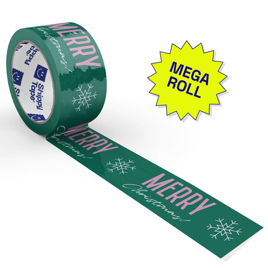 Merry Christmas Shipping Tape - Green/Pink Snowflake