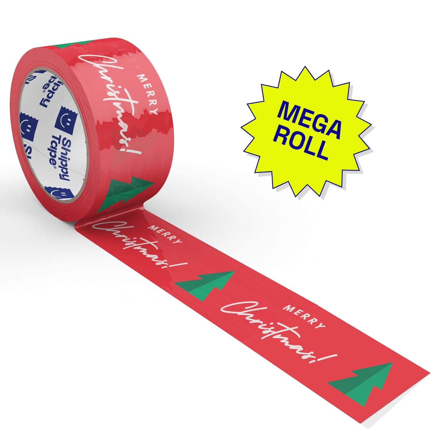 Merry Christmas Tree Shipping Tape - Red/Green