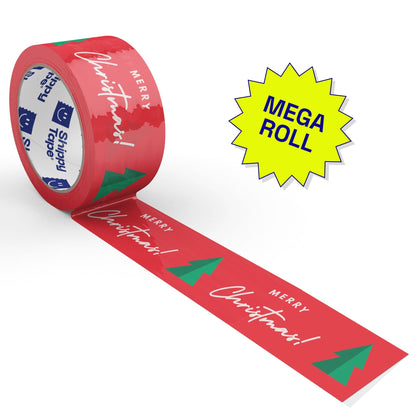 Merry Christmas Tree Shipping Tape - Red/Green