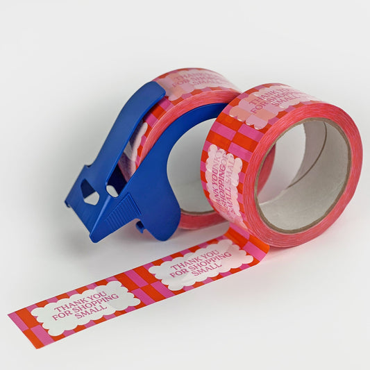 Thank You for Shopping Small Shipping Tape - Pink Orange Cloud (2 Rolls + Dispenser) - Shippy Tape