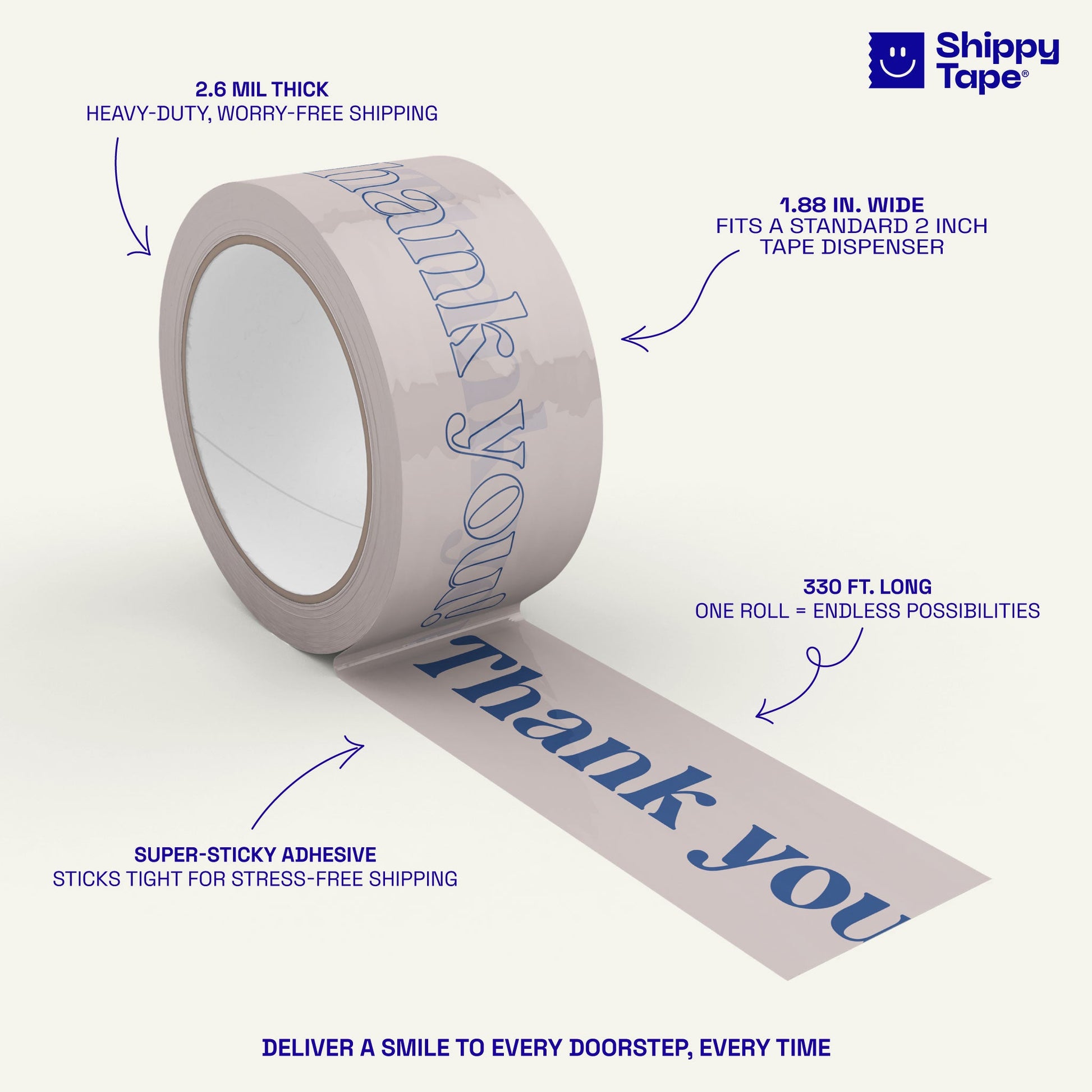 Thank You! Packing and Shipping Tape - Cream/Blue - Shippy Tape