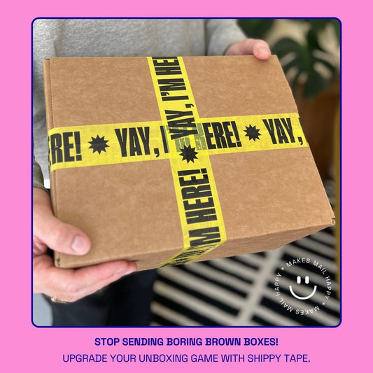 Yay, I'm Here! Shipping Tape - Yellow/Black - Shippy Tape