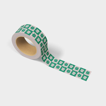 Checkered Flower Shipping Tape - Green/Cream - shippytape