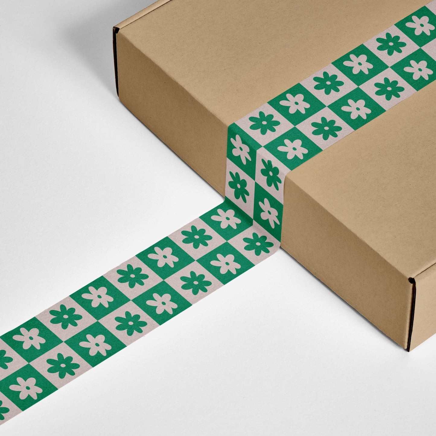 Checkered Flower Shipping Tape - Green/Cream - shippytape