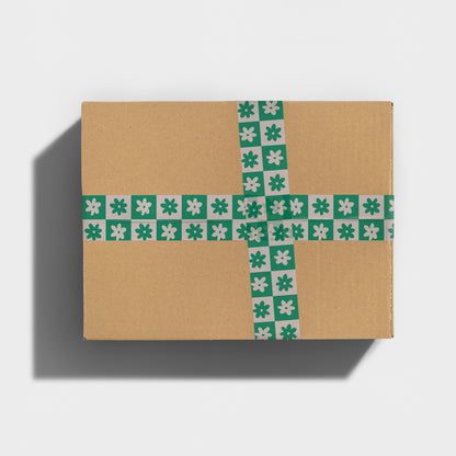 checkered pattern flower green shipping tape
